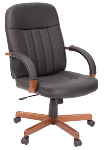 Regency Office Chair - Ethos Black Leather - Wood Arms & Base