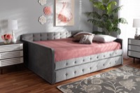 Baxton Studio Jona Modern and Contemporary Transitional Grey Velvet Fabric Upholstered and Button Tufted Queen Size Daybed with Trundle
