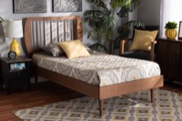 Baxton Studio Chiyo Mid-Century Modern Transitional Walnut Brown Finished Wood Twin Size Platform Bed