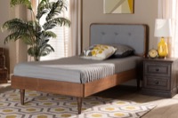 Baxton Studio Cilka Mid-Century Modern Light Grey Fabric Upholstered and Ash Walnut Finished Wood Twin Size Platform Bed