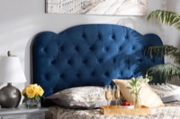 Baxton Studio Clovis Modern and Contemporary Navy Blue Velvet Fabric Upholstered King Size Headboard