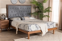 Baxton Studio Bellini Classic and Traditional Grey Fabric and Walnut Brown Finished Wood King Size Platform Bed