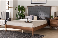 Baxton Studio Ballari Classic and Traditional Grey Fabric and Walnut Brown Finished Wood Queen Size Platform Bed