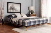 Baxton Studio Channary Mid-Century Modern Transitional Walnut Brown Finished Wood and Gold Metal King Size Bed Frame