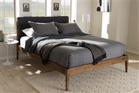 Baxton Studio Clifford Mid-Century Dark Grey Fabric and Medium Brown Finish Wood Queen Size Platform Bed