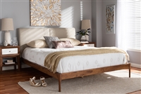 Baxton Studio Aveneil Mid-Century Modern Beige Fabric Upholstered Walnut Finished Full Size Platform Bed