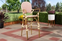 Baxton Studio Marguerite Classic French Indoor and Outdoor Beige and Red Bamboo Style Stackable Bistro Bar Stool
