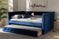 Baxton Studio Amaya Modern and Contemporary Navy Blue Velvet Fabric Upholstered Queen Size Daybed with Trundle