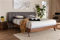 Baxton Studio Brita Mid-Century Modern Grey Fabric Upholstered Walnut Finished Wood King Size Bed