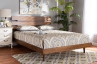 Baxton Studio Anzia Mid-Century Modern Walnut Finished Wood Queen Size Platform bed