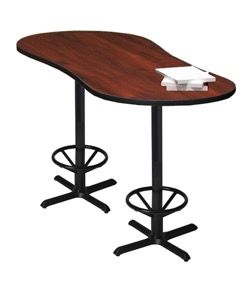 Mayline Bistro Bar-Height Peanut-Shape Table 72" x 30" - Black Base  - High Pressure Laminate (HPL), T-Mold Edge