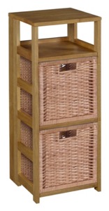 Flip Flop 34" Square Folding Bookcase with 2 Full Size Wicker Storage Baskets - Medium Oak/Natural