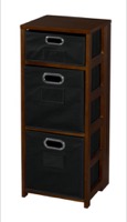 Flip Flop 34" Square Folding Bookcase with Folding Fabric Bins - Mocha Walnut/Black