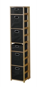 Flip Flop 67" Square Folding Bookcase with Folding Fabric Bins - Medium Oak/Black
