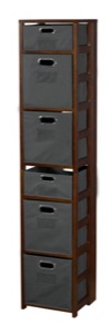 Flip Flop 67" Square Folding Bookcase with Folding Fabric Bins - Mocha Walnut/Grey