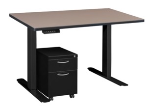 Esteem 42" Height Adjustable Power Desk with Single Black Mobile Pedestal - Beige/Black