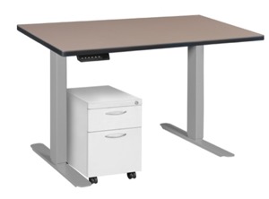 Esteem 42" Height Adjustable Power Desk with Single White Mobile Pedestal - Beige/Grey