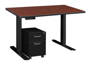 Esteem 42" Height Adjustable Power Desk with Single Black Mobile Pedestal - Cherry/Black