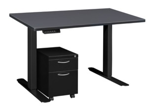 Esteem 42" Height Adjustable Power Desk with Single Black Mobile Pedestal - Grey/Black
