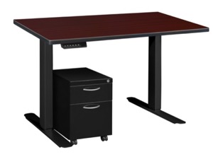 Esteem 42" Height Adjustable Power Desk with Single Black Mobile Pedestal - Mahogany/Black