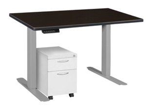 Esteem 42" Height Adjustable Power Desk with Single White Mobile Pedestal - Mocha Walnut/Grey