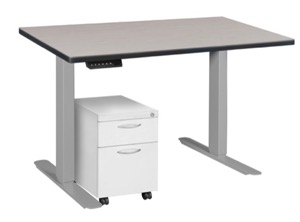 Esteem 42" Height Adjustable Power Desk with Single White Mobile Pedestal - Maple/Grey