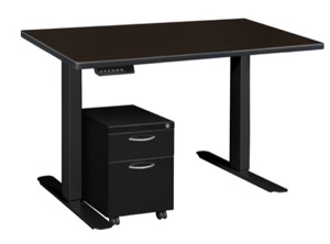 Esteem 48" Height Adjustable Power Desk with Single Black Mobile Pedestal - Mocha Walnut/Black
