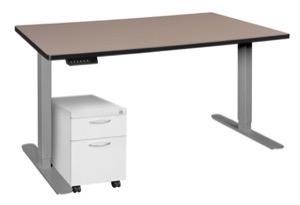 Esteem 60" Height Adjustable Power Desk with Single White Mobile Pedestal - Beige/Grey