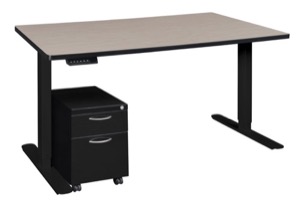 Esteem 60" Height Adjustable Power Desk with Single Black Mobile Pedestal - Maple/Black