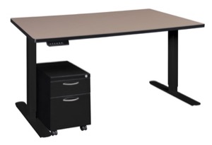 Esteem 66" Height Adjustable Power Desk with Single Black Mobile Pedestal - Beige/Black