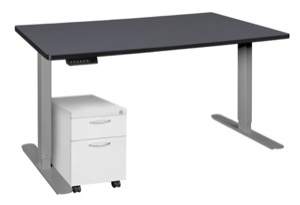 Esteem 66" Height Adjustable Power Desk with Single White Mobile Pedestal - Grey/Grey