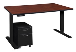 Esteem 72" Height Adjustable Power Desk with Single Black Mobile Pedestal - Cherry/Black