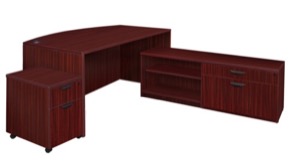 Legacy 71" Hi-Low Bow Front L-Desk with Single Mobile Pedestal - Mahogany