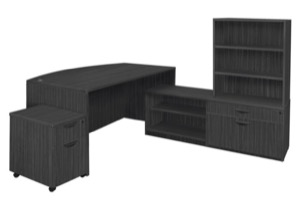 Legacy 71" Hi-Low Bow Front L-Desk with Open Hutch and Single Mobile Pedestal - Ash Grey