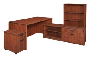 Legacy 71" Hi-Low L-Desk with Open Hutch and Single Mobile Pedestal - Cherry