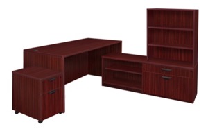 Legacy 71" Hi-Low L-Desk with Open Hutch and Single Mobile Pedestal - Mahogany