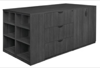 Legacy Stand Up Lateral File/ 3 Storage Cabinet Quad with Bookcase End - Ash Grey