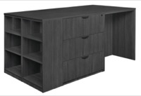 Legacy Stand Up Lateral File/ 3 Desk Quad with Bookcase End - Ash Grey