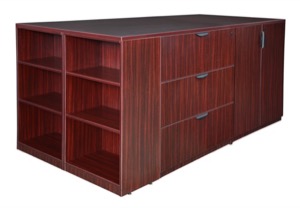 Legacy Stand Up Storage Cabinet/ 3 Lateral File Quad with Bookcase End - Mahogany