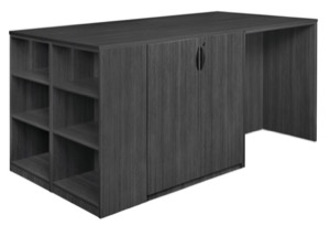 Legacy Stand Up Storage Cabinet/ 3 Desk Quad with Bookcase End - Ash Grey