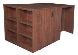 Legacy Stand Up Storage Cabinet/ 3 Desk Quad with Bookcase End - Cherry