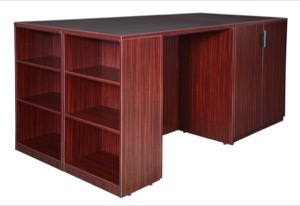 Legacy Stand Up Storage Cabinet/ 3 Desk Quad with Bookcase End - Mahogany