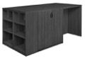 Legacy Stand Up Desk/ 3 Storage Cabinet Quad with Bookcase End - Ash Grey