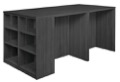 Legacy Stand Up Desk Quad with Bookcase End - Ash Grey