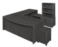Legacy 71" Hi-Low Bow Front U-Desk with Single Mobile Pedestal and Open Hutch - Ash Grey