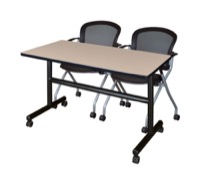 48" x 24" Flip Top Mobile Training Table - Beige and 2 Cadence Nesting Chairs