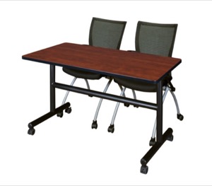 Kobe 48" Flip Top Mobile Training Table - Cherry & 2 Apprentice Chairs - Black