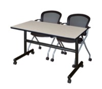 48" x 24" Flip Top Mobile Training Table - Maple and 2 Cadence Nesting Chairs