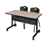 48" x 24" Flip Top Mobile Training Table with Modesty Panel - Beige and 2 "M" Stack Chairs - Black