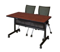 48" x 24" Flip Top Mobile Training Table with Modesty Panel - Cherry and 2 Apprentice Nesting Chairs